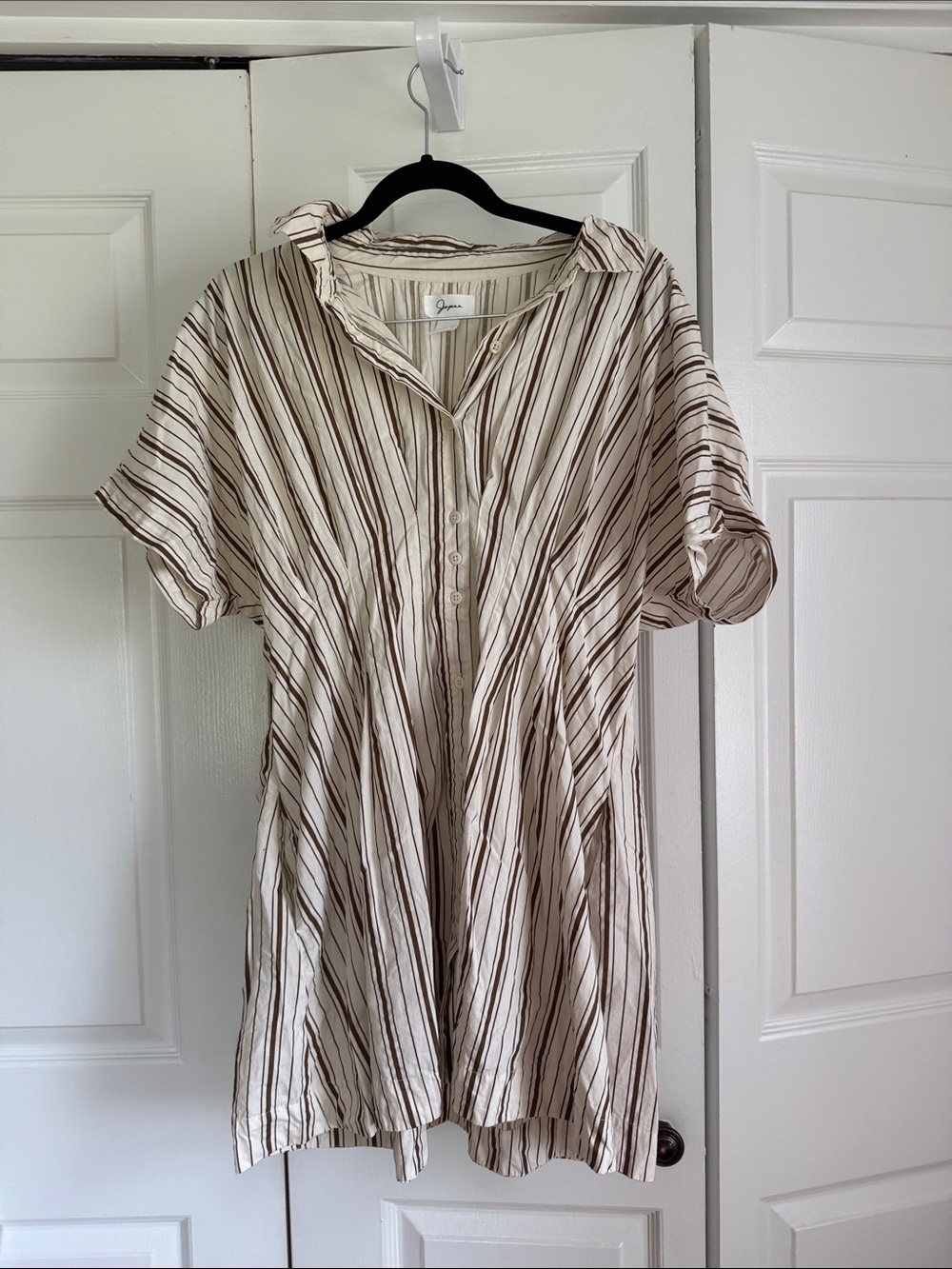 Lightweight Collared Mini Dress in Cream and Brown by Gussy